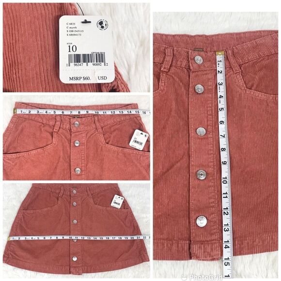 FREE PEOPLE Ray Button Front Corduroy Mini Skirt Rust Pink Fall Size‎ 8 10 New - Picture 14 of 14